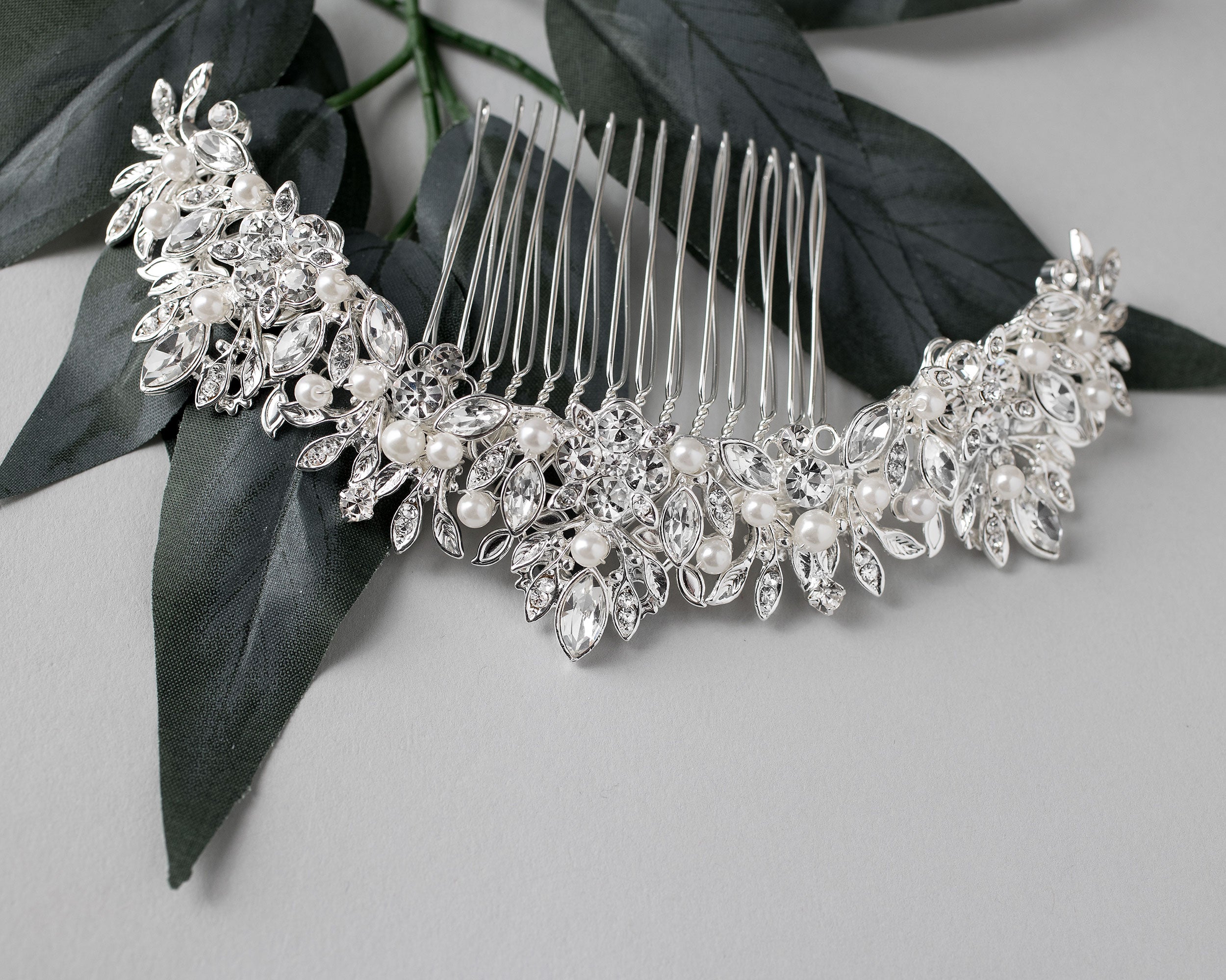 Silver deals ivory wedding comb, wedding comb, ivory wedding comb, pearl crystal bridal comb, wedding crystal hair vine, wedding clip