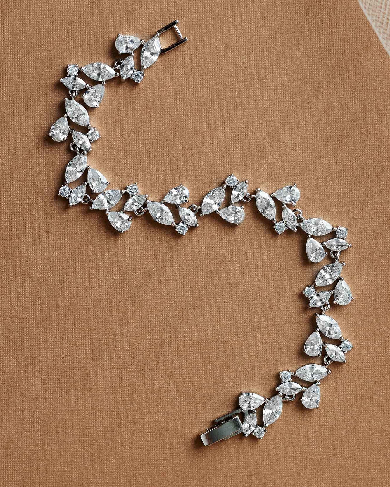 Bridal Jewelry Bracelet of Marquise and Pear Cubic Zircon Stones in Silver - Bracelet-Cassandra Lynne