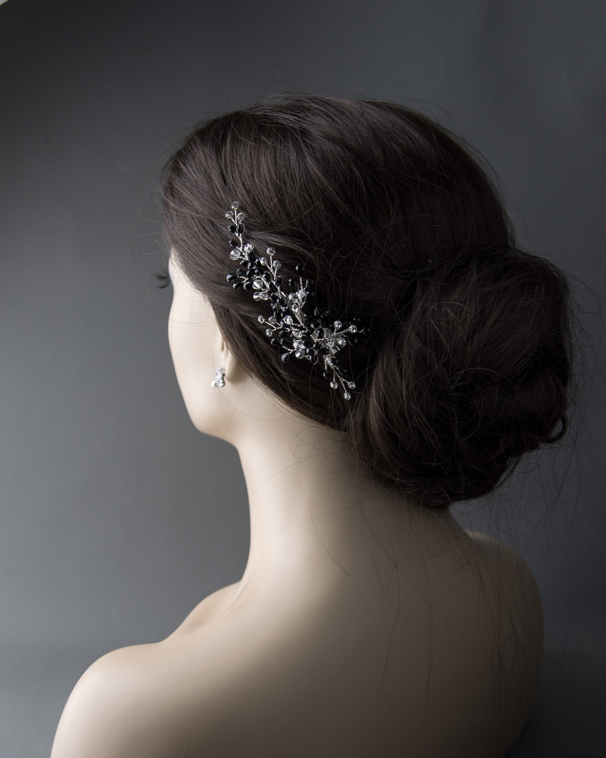 Silver and Black Crystal Wedding Hair Clip - Cassandra Lynne