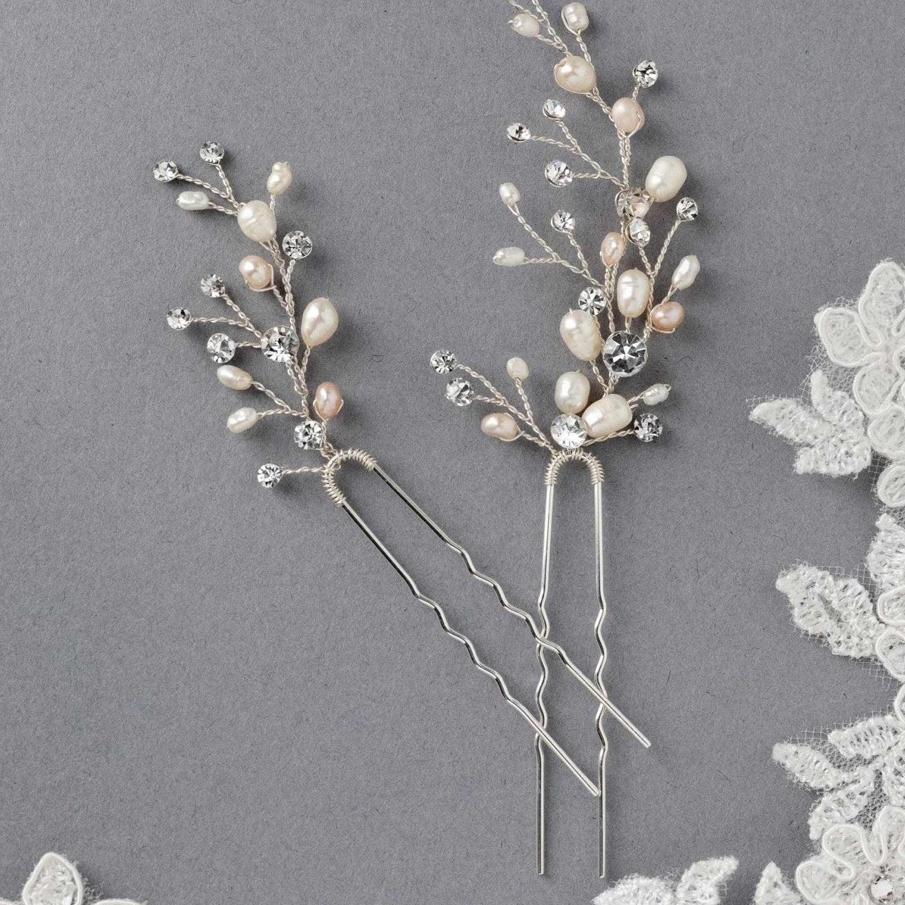 Blush and Ivory Pearl Bridal Hair Pins - Hair Pins - Cassandra Lynne