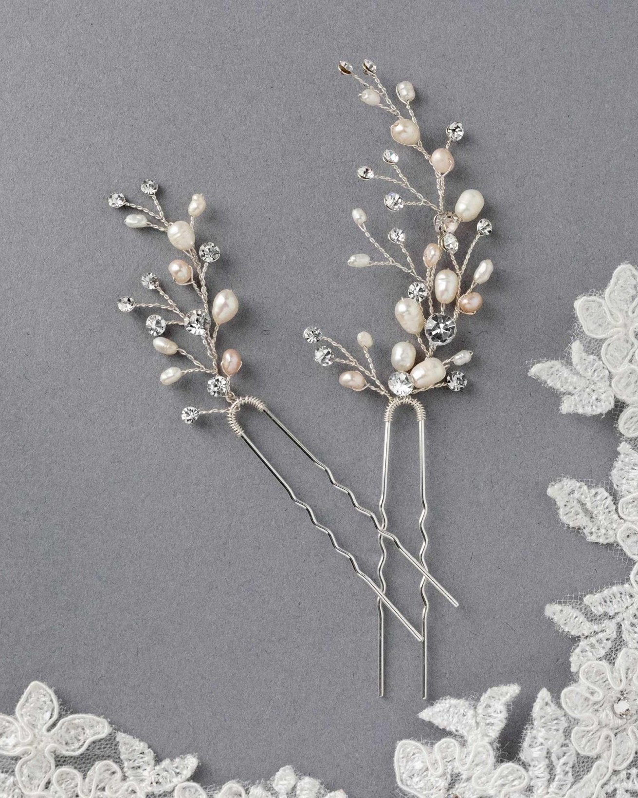 Blush and Ivory Pearl Bridal Hair Pins - Hair Pins - Cassandra Lynne