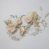 Blush Beaded Lace Leaves Bridal Hair Clip - Hair Clips - Cassandra Lynne