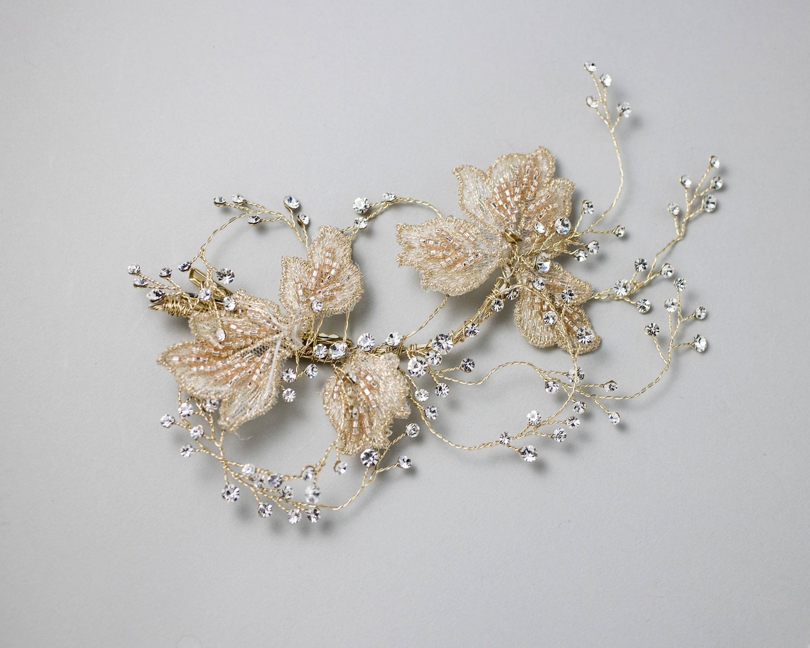 Blush Beaded Lace Leaves Bridal Hair Clip - Hair Clips - Cassandra Lynne
