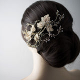 Blush Beaded Lace Leaves Bridal Hair Clip - Hair Clips - Cassandra Lynne