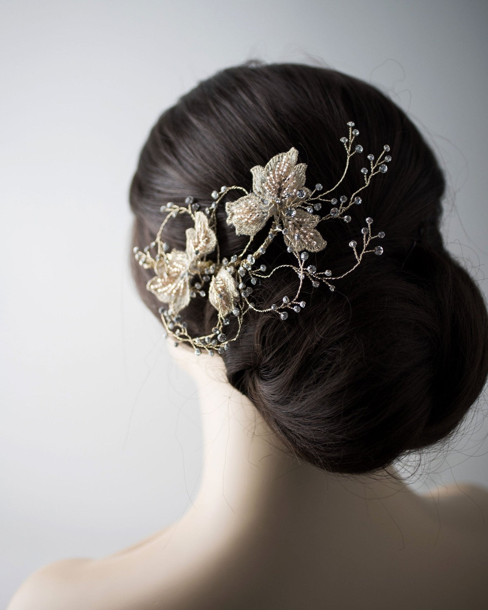 Blush Beaded Lace Leaves Bridal Hair Clip - Hair Clips - Cassandra Lynne