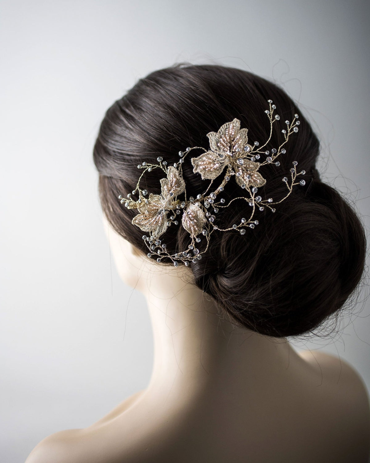 Blush Beaded Lace Leaves Bridal Hair Clip - Hair Clips - Cassandra Lynne