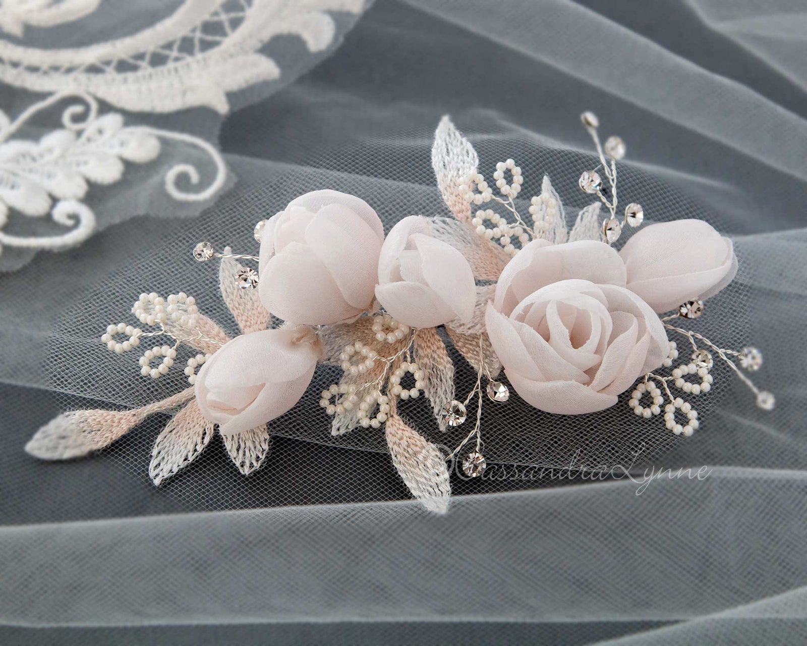 Blush Pink Flowers Bridal Hair Clip