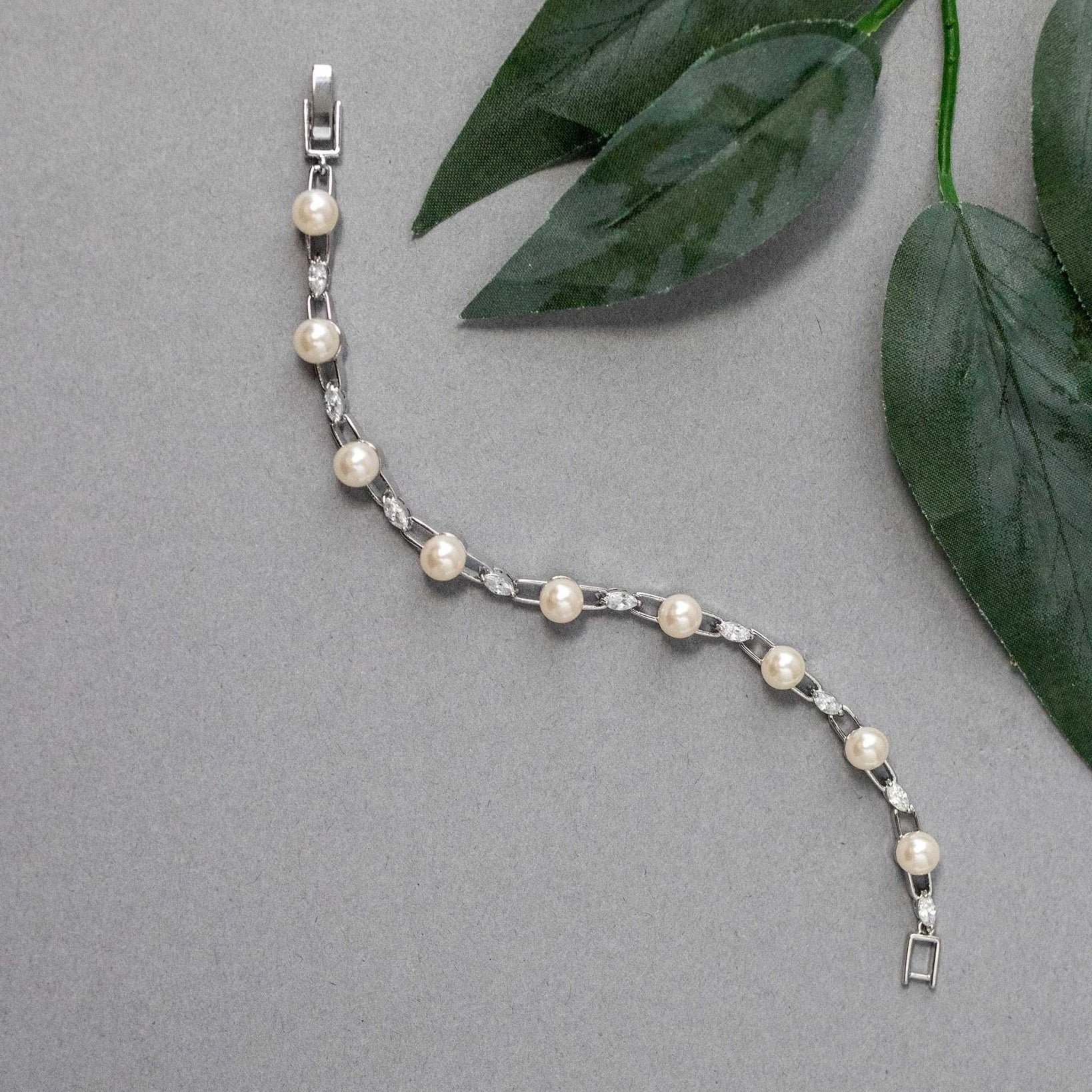 Bracelet of Linked Marquise and Ivory Pearls - Bracelet - Cassandra Lynne