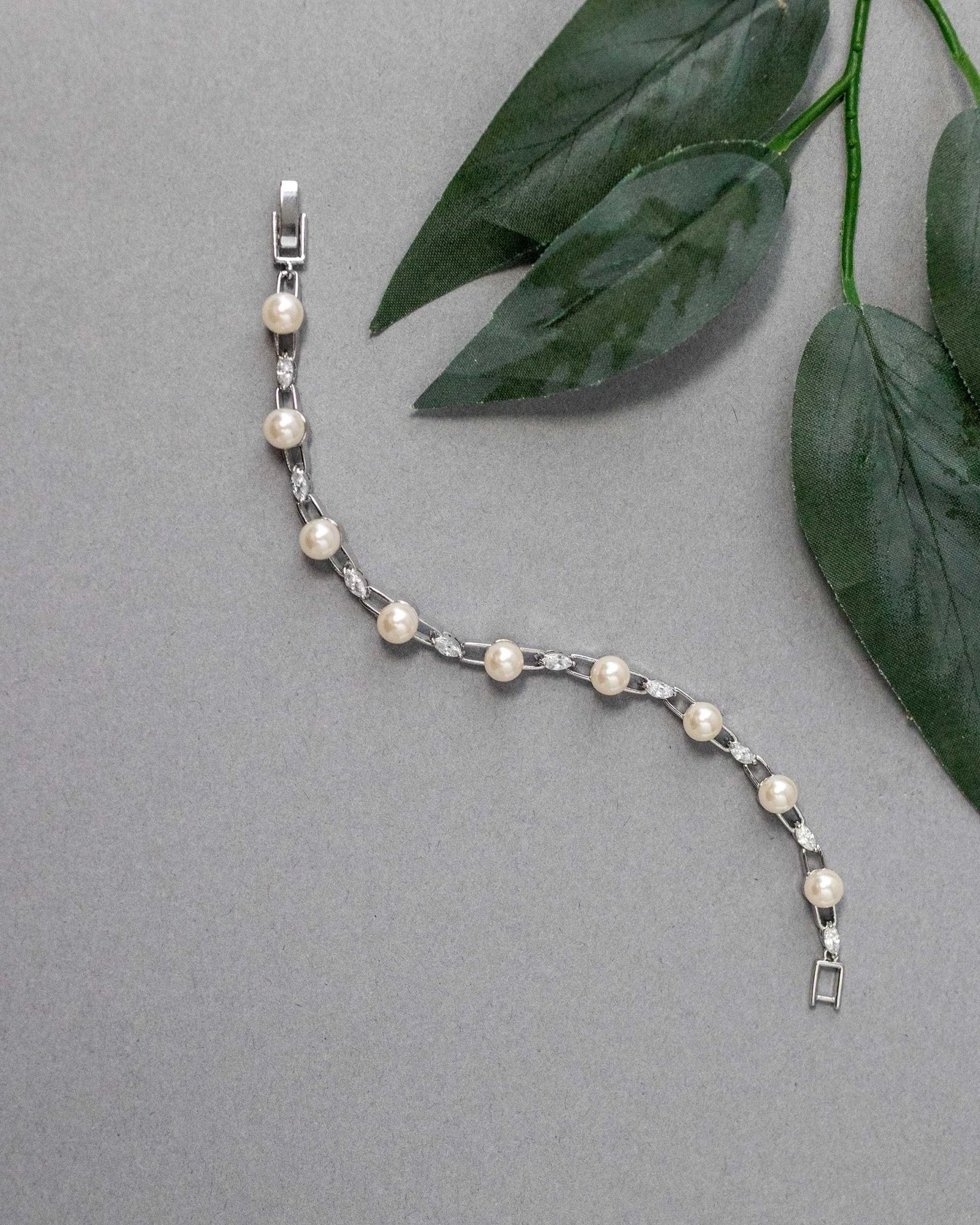Bracelet of Linked Marquise and Ivory Pearls - Bracelet - Cassandra Lynne