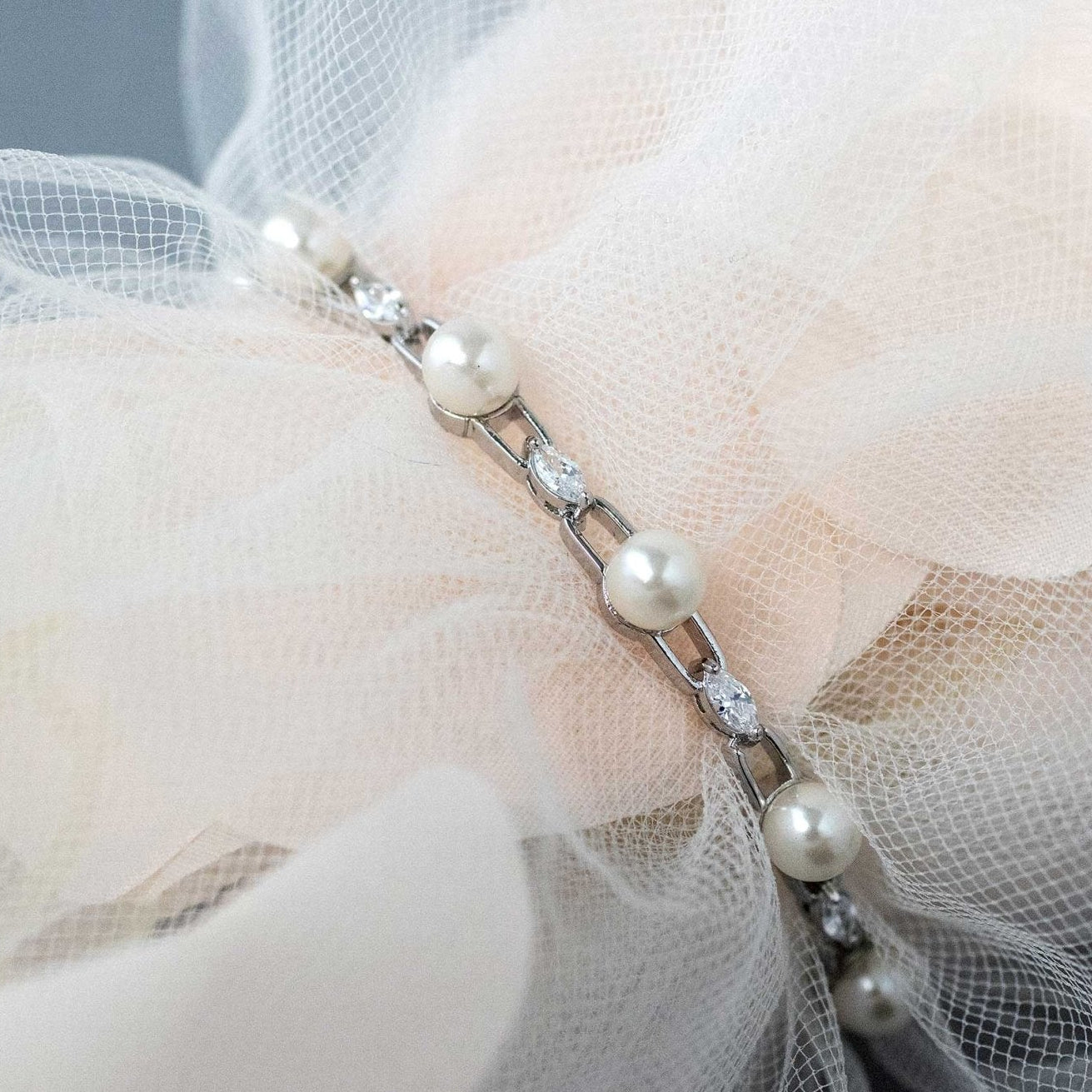 Bracelet of Linked Marquise and Ivory Pearls - Bracelet - Cassandra Lynne