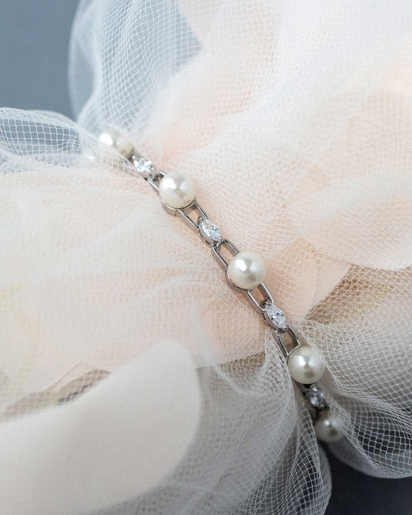 Bracelet of Linked Marquise and Ivory Pearls - Bracelet - Cassandra Lynne