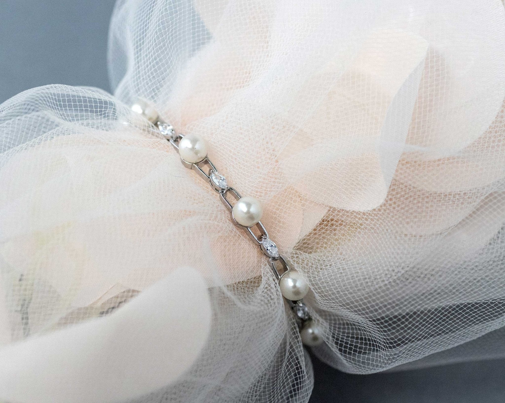 Bracelet of Linked Marquise and Ivory Pearls - Bracelet - Cassandra Lynne