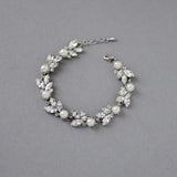 Bracelet of Pearl and Rhinestone Leaf - Bracelet - Cassandra Lynne