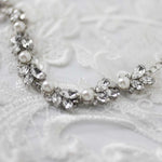 Bracelet of Pearl and Rhinestone Leaf - Bracelet - Cassandra Lynne