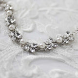 Bracelet of Pearl and Rhinestone Leaf - Bracelet - Cassandra Lynne