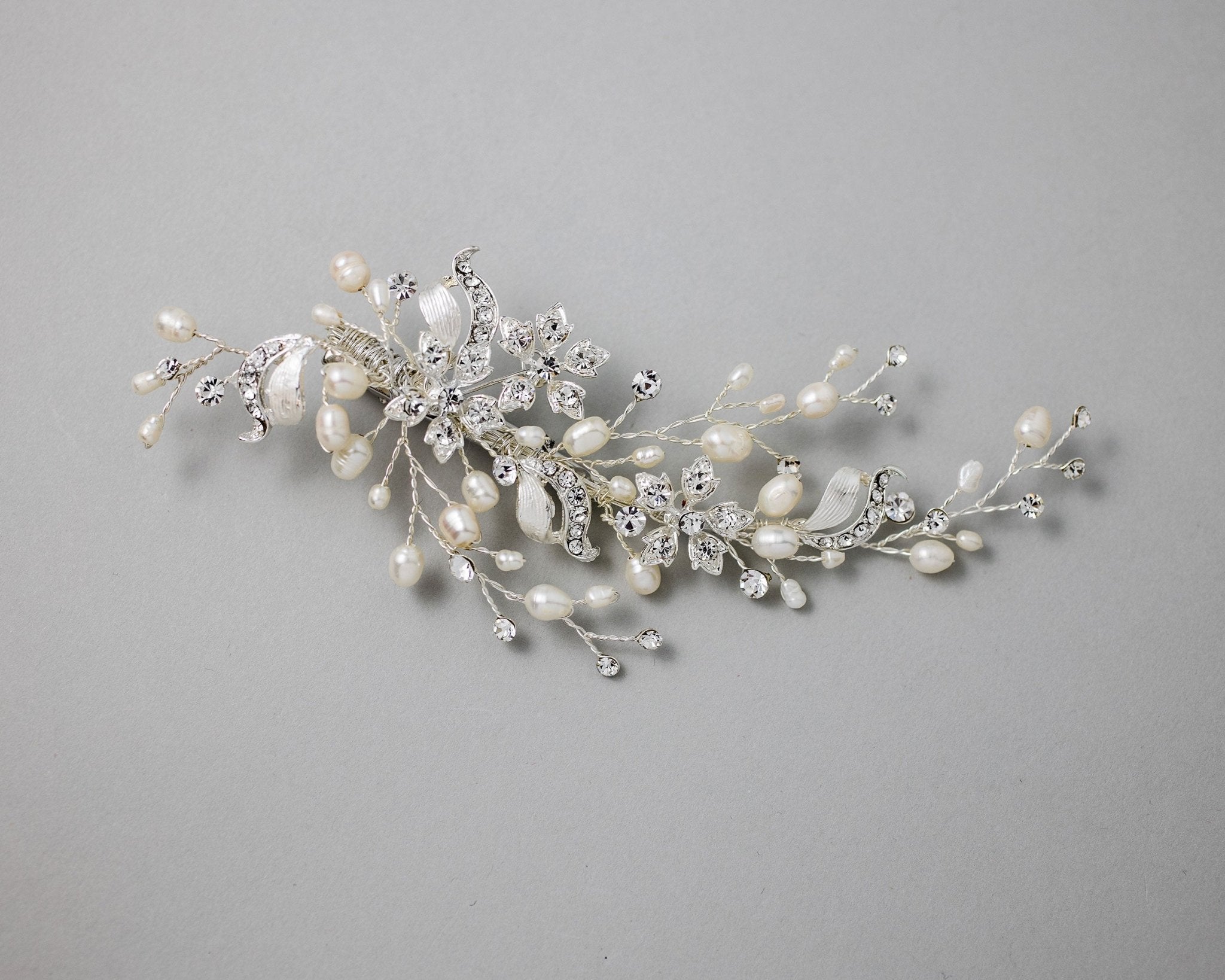 Bridal Clip of Dainty Silver Ribbons and Pearls - Hair Clips - Cassandra Lynne