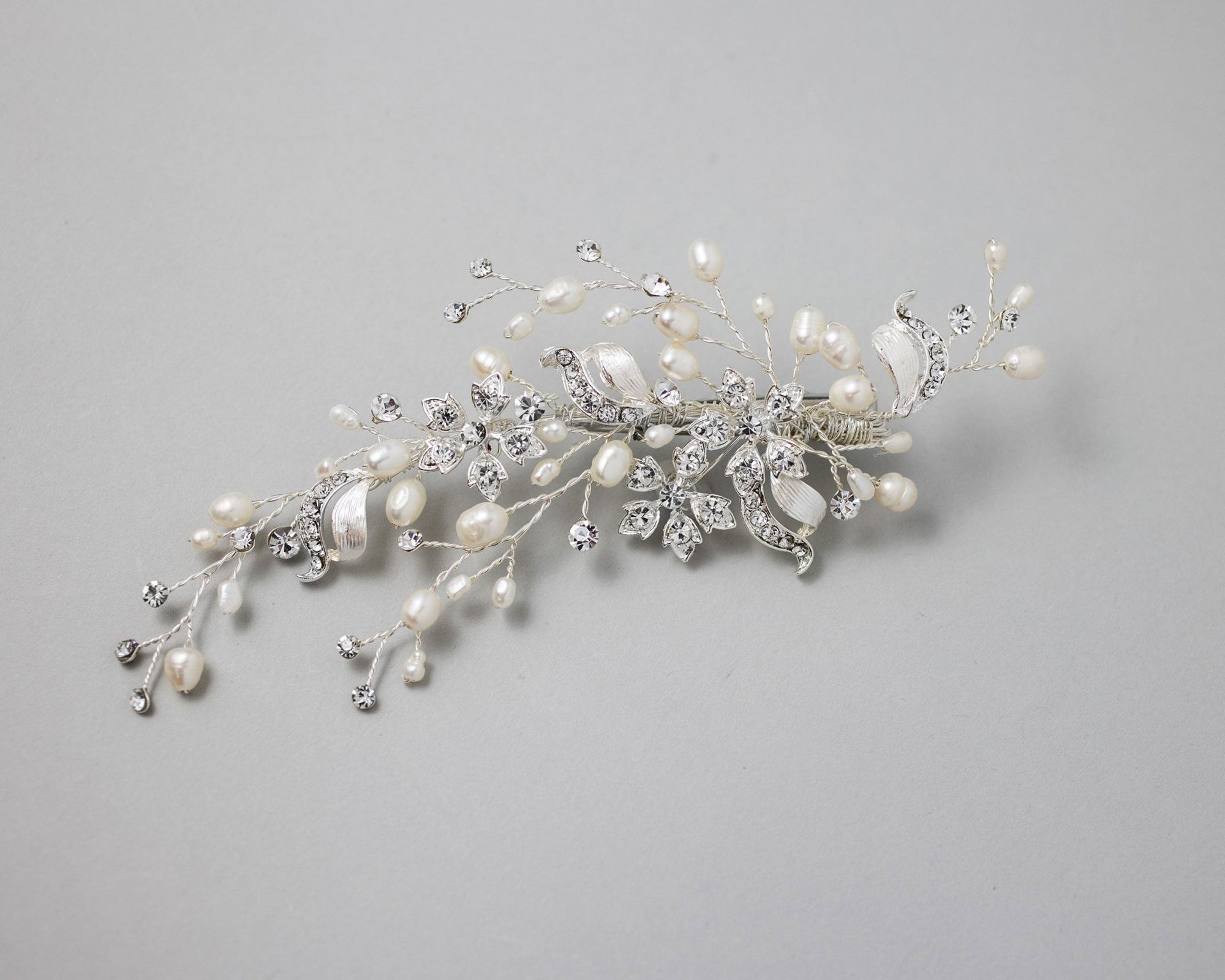 Bridal Clip of Dainty Silver Ribbons and Pearls - Hair Clips - Cassandra Lynne