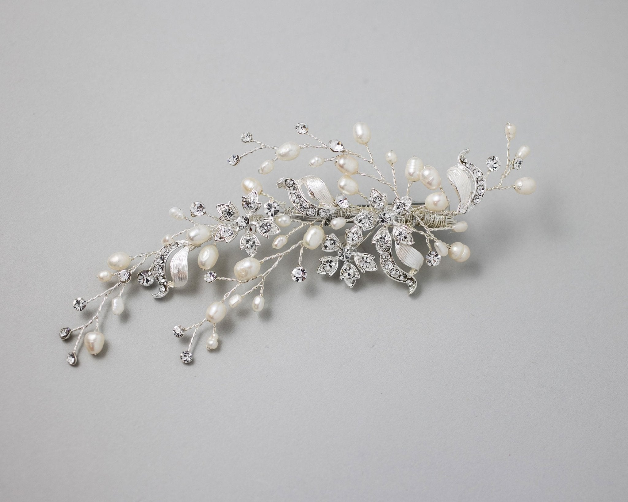 Bridal Clip of Dainty Silver Ribbons and Pearls - Hair Clips - Cassandra Lynne
