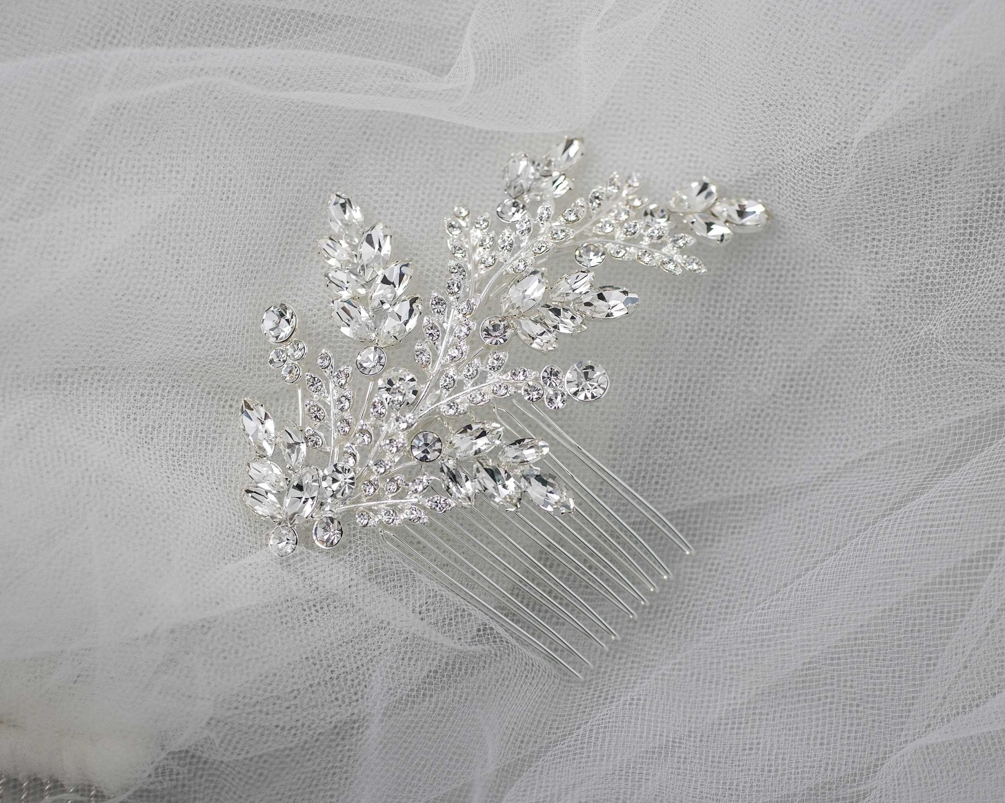 Bridal Comb of Delicate Crystal Fern Fronds - Hair Comb - Cassandra Lynne