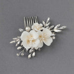 Bridal Comb of Matte Porcelain Flowers and Elongated Crystals - Hair Combs - Cassandra Lynne