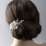 Bridal Comb of Matte Porcelain Flowers and Elongated Crystals - Hair Combs - Cassandra Lynne