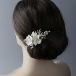 Bridal Comb of Matte Porcelain Flowers and Elongated Crystals - Hair Combs - Cassandra Lynne