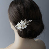Bridal Comb of Matte Porcelain Flowers and Elongated Crystals - Hair Combs - Cassandra Lynne