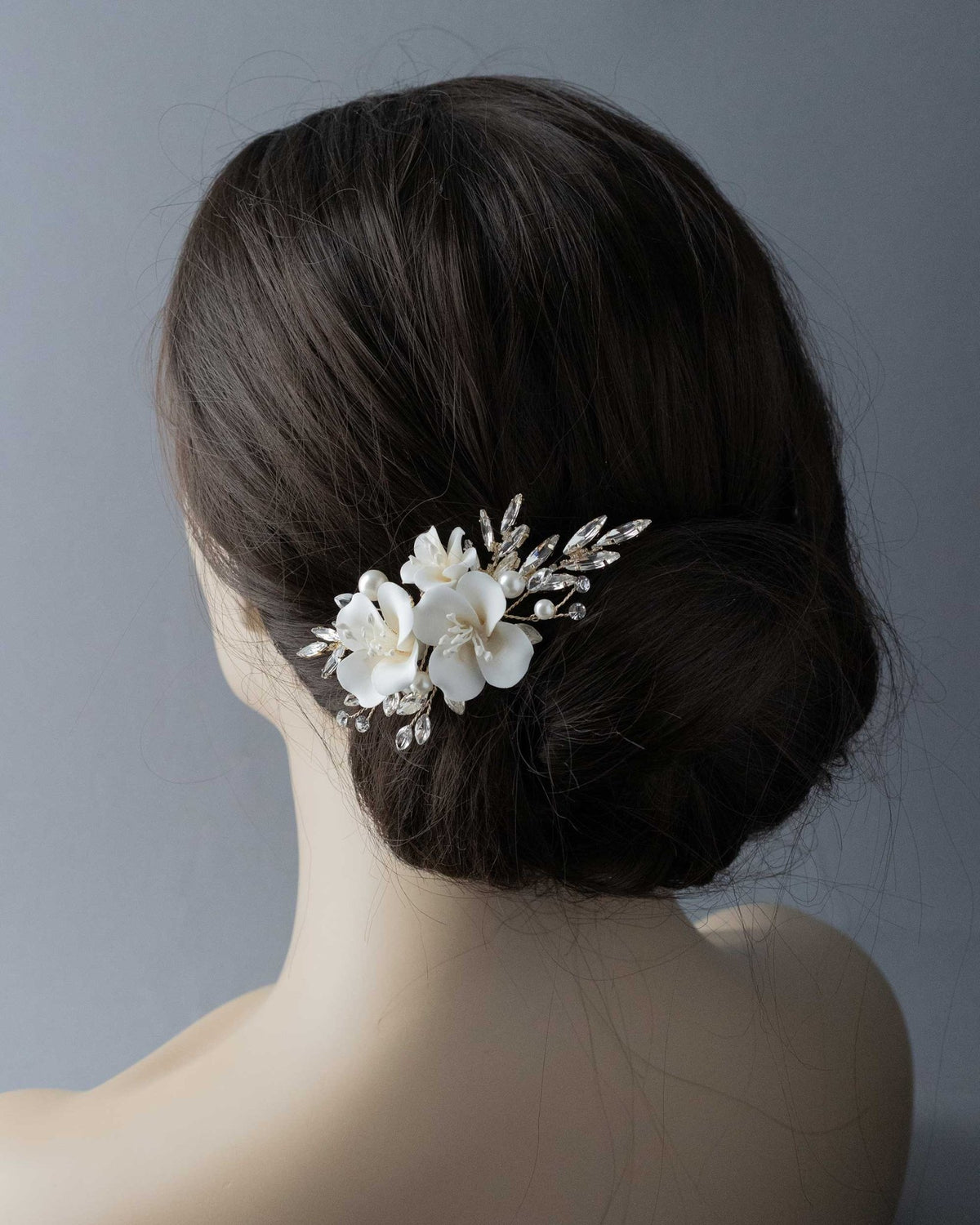 Bridal Comb of Matte Porcelain Flowers and Elongated Crystals - Hair Combs - Cassandra Lynne