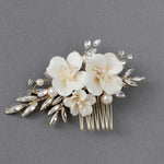 Bridal Comb of Matte Porcelain Flowers and Elongated Crystals - Hair Combs - Cassandra Lynne