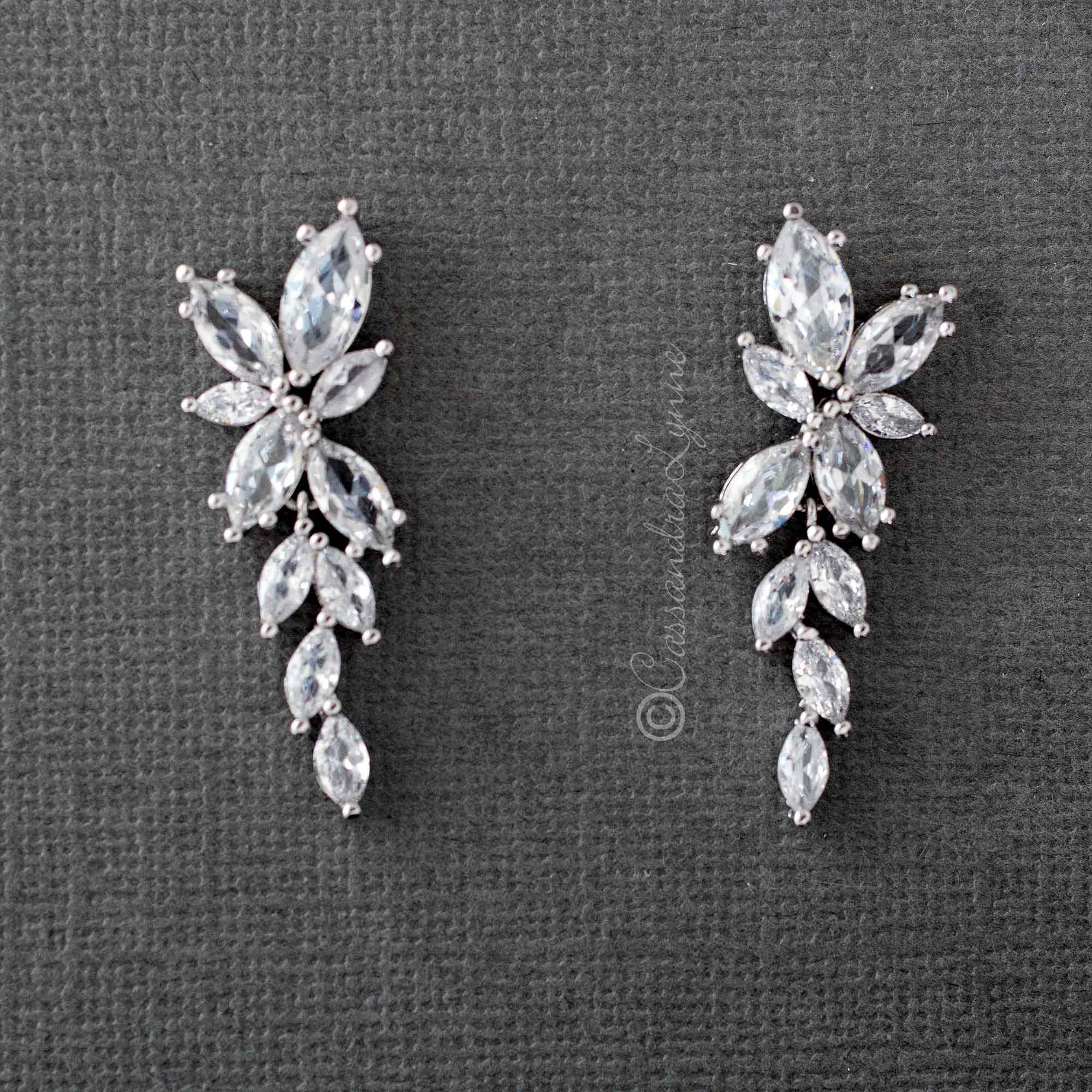 Clip-On Bridal CZ Earrings of Marquise Flowers - Cassandra Lynne