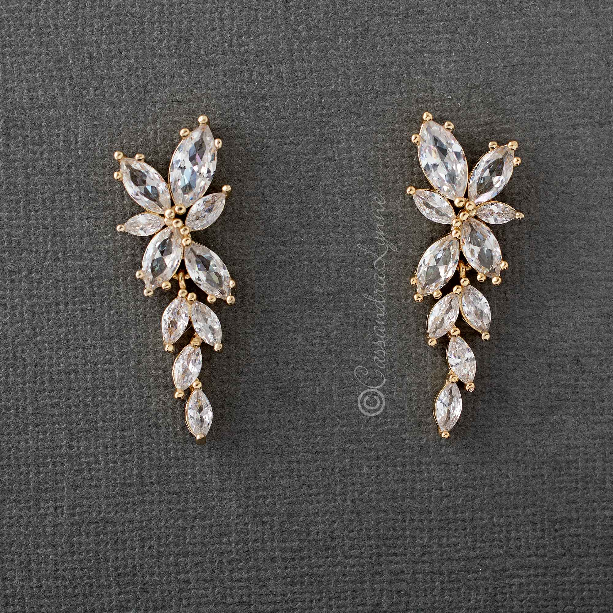 Clip-On Bridal CZ Earrings of Marquise Flowers - Cassandra Lynne