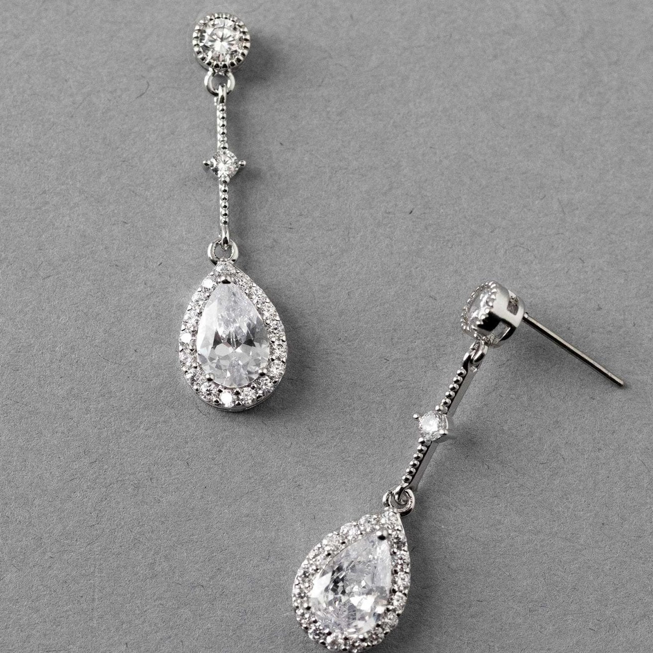 Bridal Earrings of Pave Pear Linked Drops - Earrings - Cassandra Lynne
