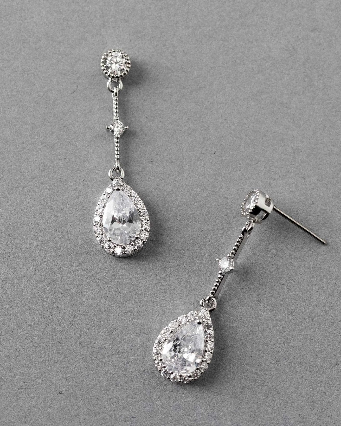 Bridal Earrings of Pave Pear Linked Drops - Earrings - Cassandra Lynne