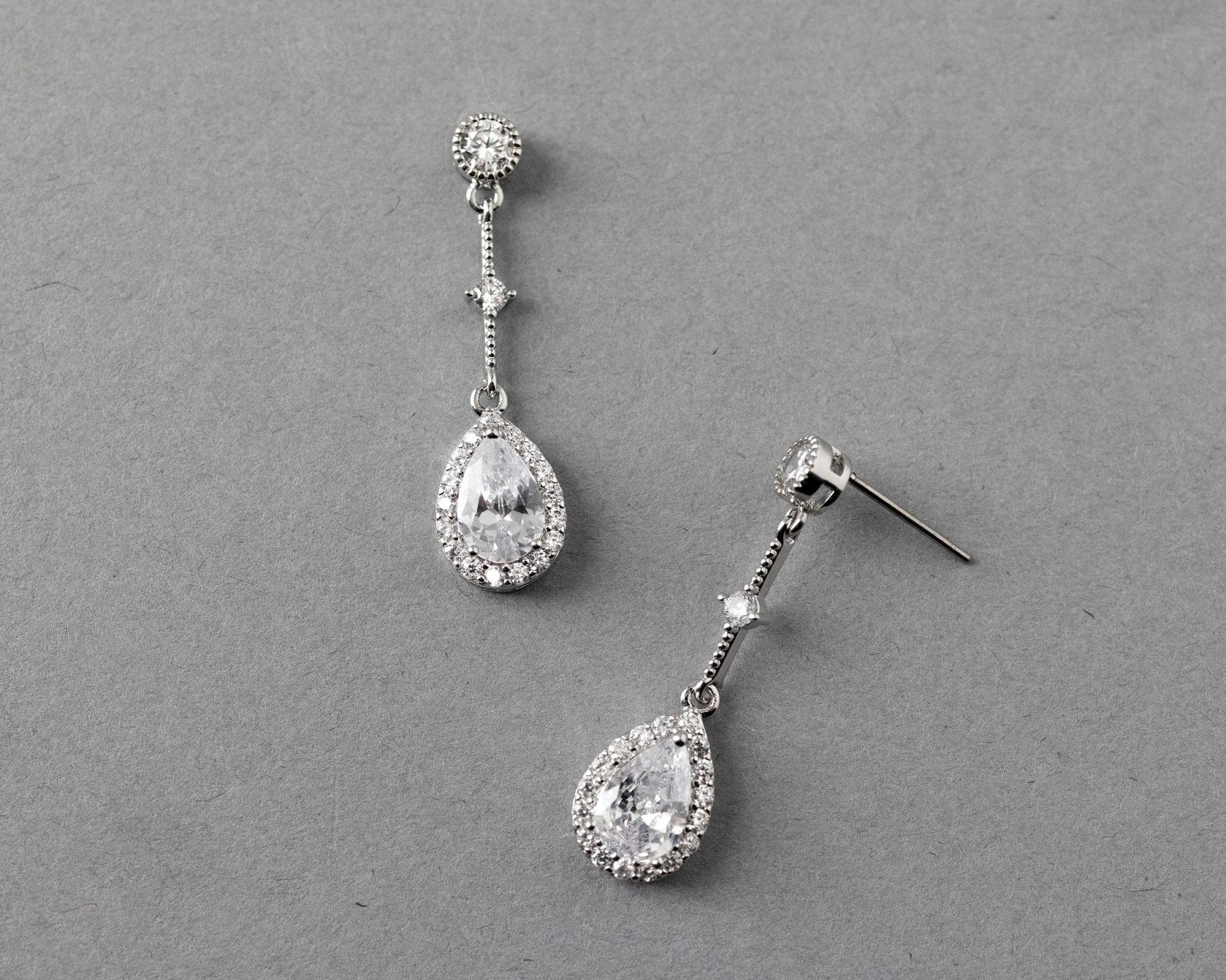 Bridal Earrings of Pave Pear Linked Drops - Earrings - Cassandra Lynne