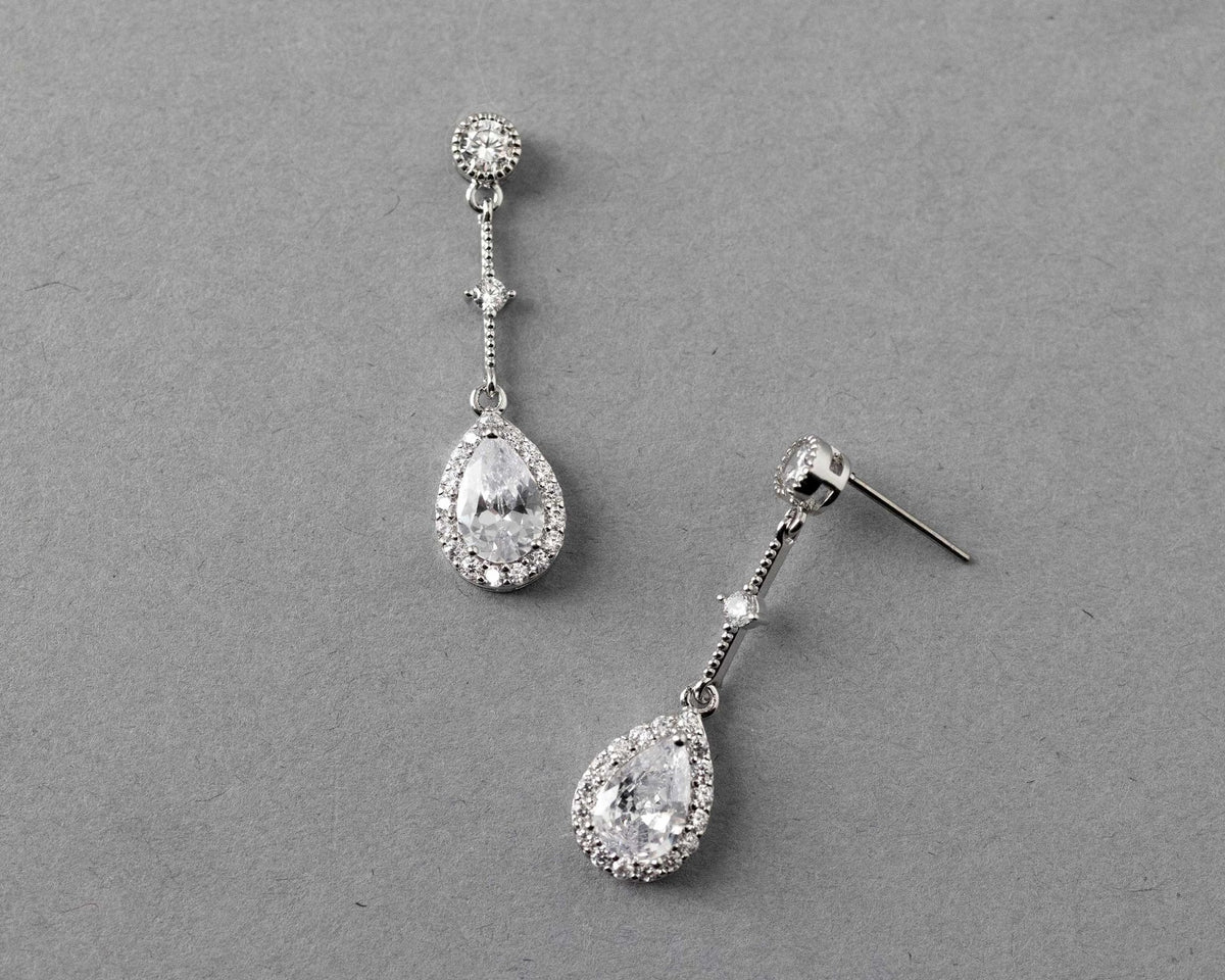 Bridal Earrings of Pave Pear Linked Drops - Earrings - Cassandra Lynne
