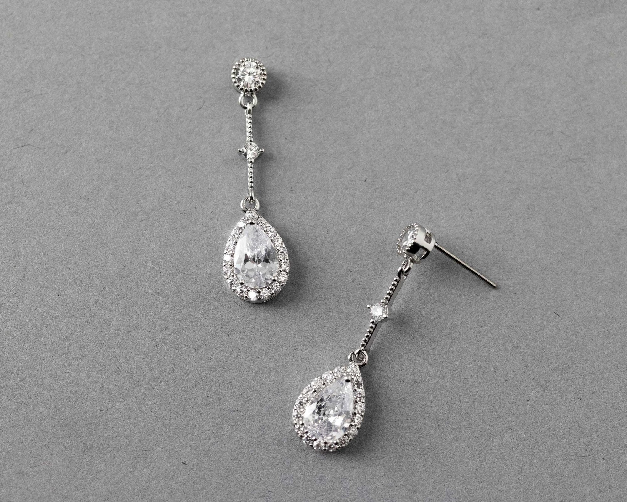 Bridal Earrings of Pave Pear Linked Drops - Earrings - Cassandra Lynne