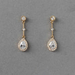 Bridal Earrings of Pave Pear Linked Drops - Earrings - Cassandra Lynne