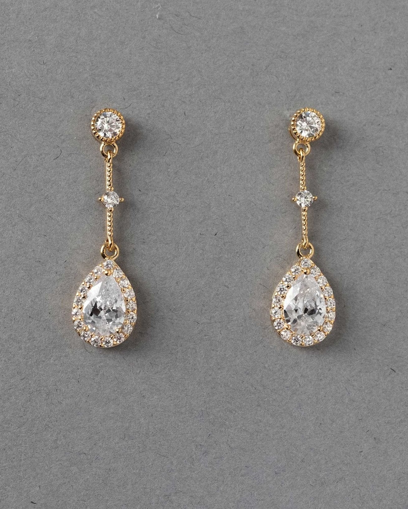 Bridal Earrings of Pave Pear Linked Drops - Earrings - Cassandra Lynne