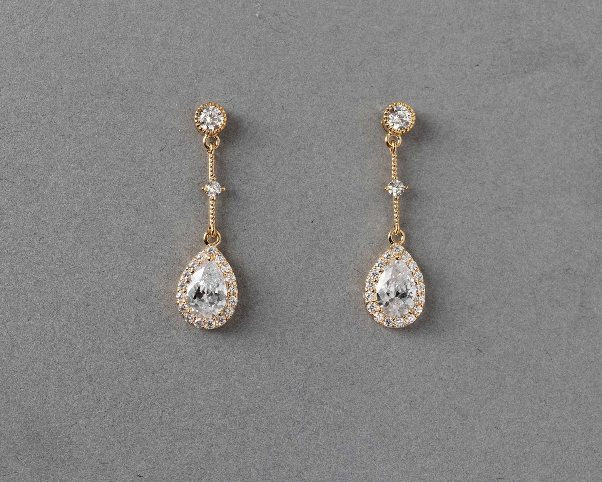 Bridal Earrings of Pave Pear Linked Drops - Earrings - Cassandra Lynne
