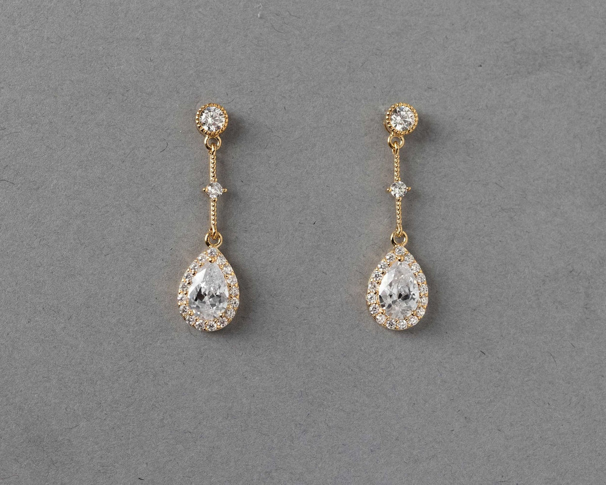 Bridal Earrings of Pave Pear Linked Drops - Earrings - Cassandra Lynne