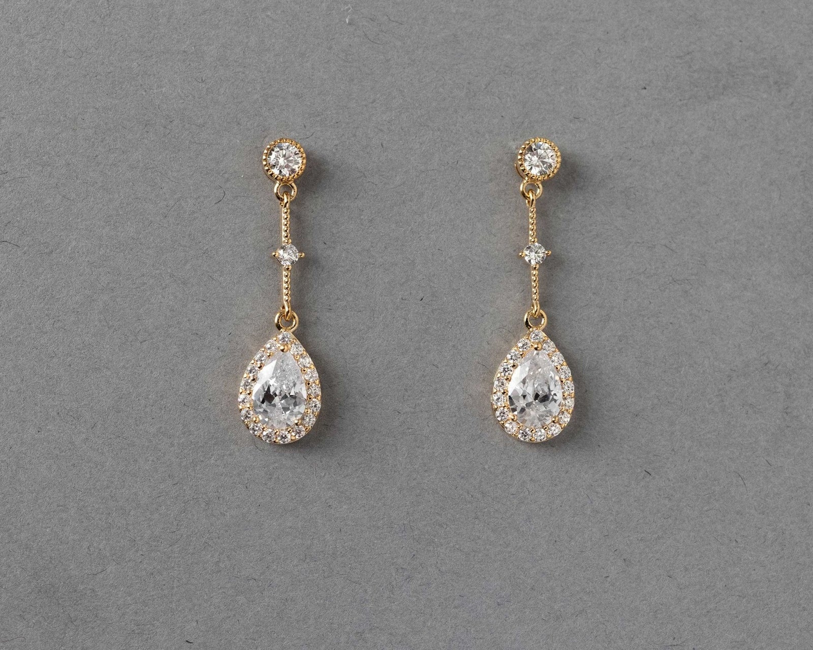 Bridal Earrings of Pave Pear Linked Drops - Earrings - Cassandra Lynne