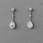 Bridal Earrings of Pave Pear Linked Drops - Earrings - Cassandra Lynne