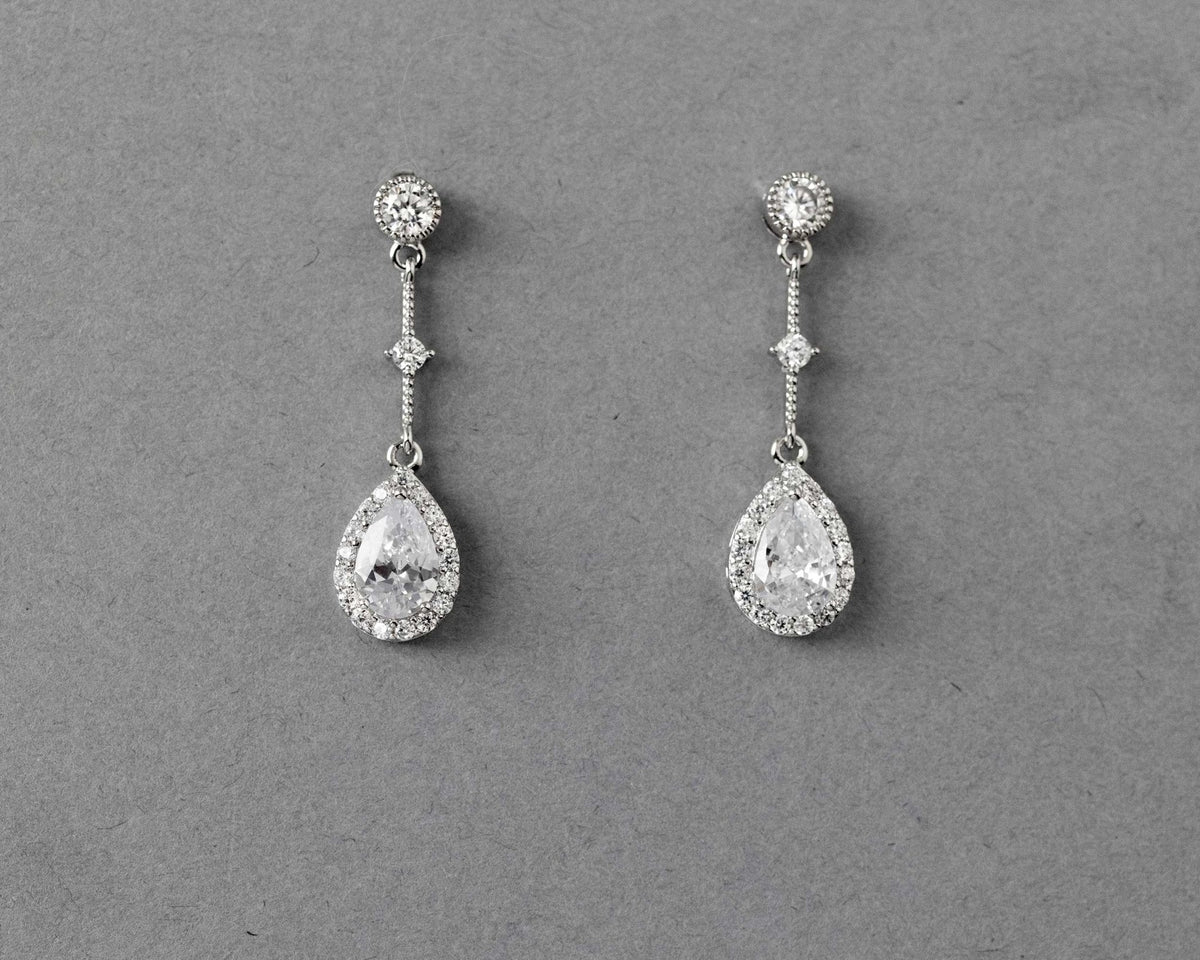 Bridal Earrings of Pave Pear Linked Drops - Earrings - Cassandra Lynne
