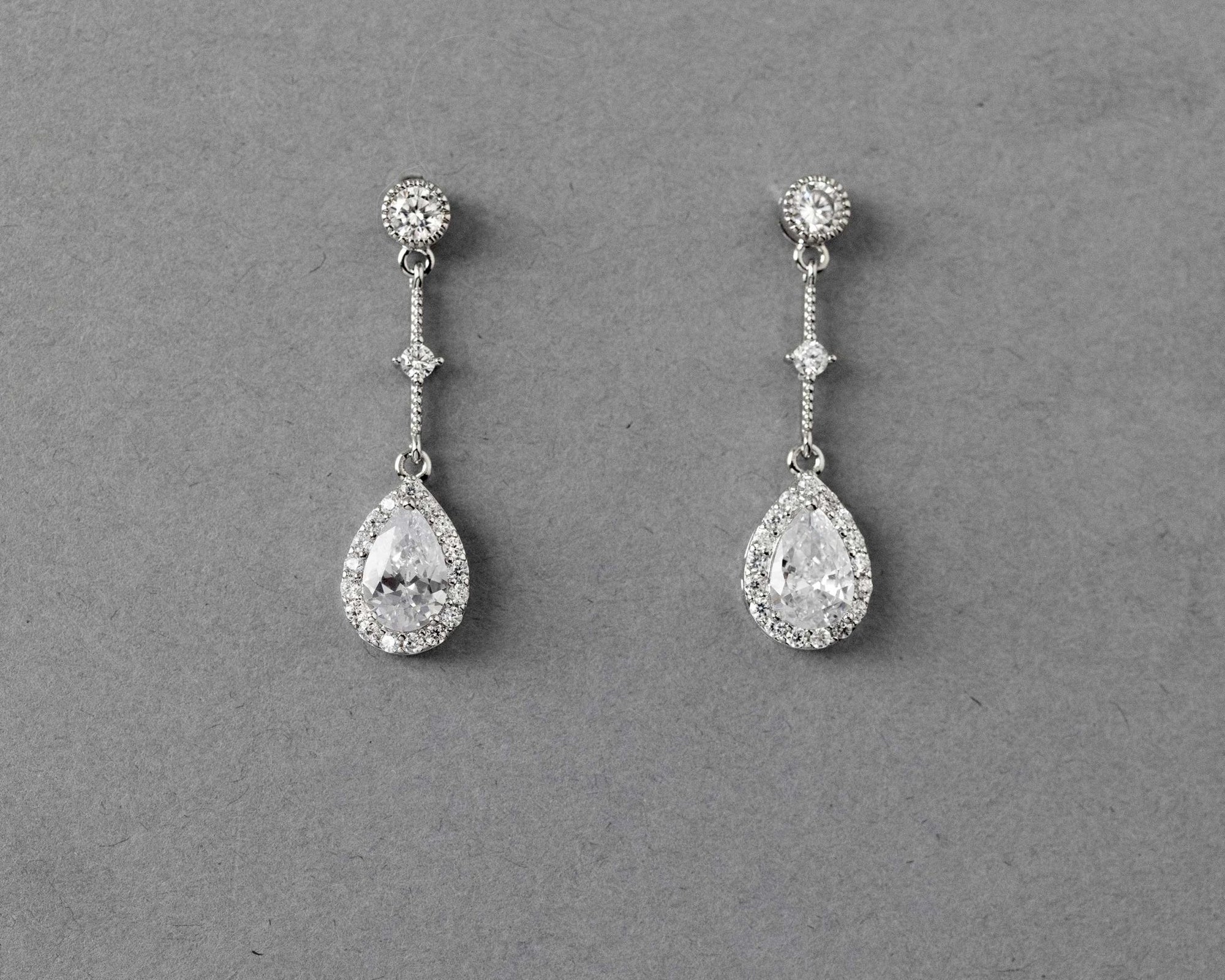 Bridal Earrings of Pave Pear Linked Drops - Earrings - Cassandra Lynne