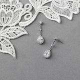 Bridal Earrings of Pave Pear Linked Drops - Earrings - Cassandra Lynne