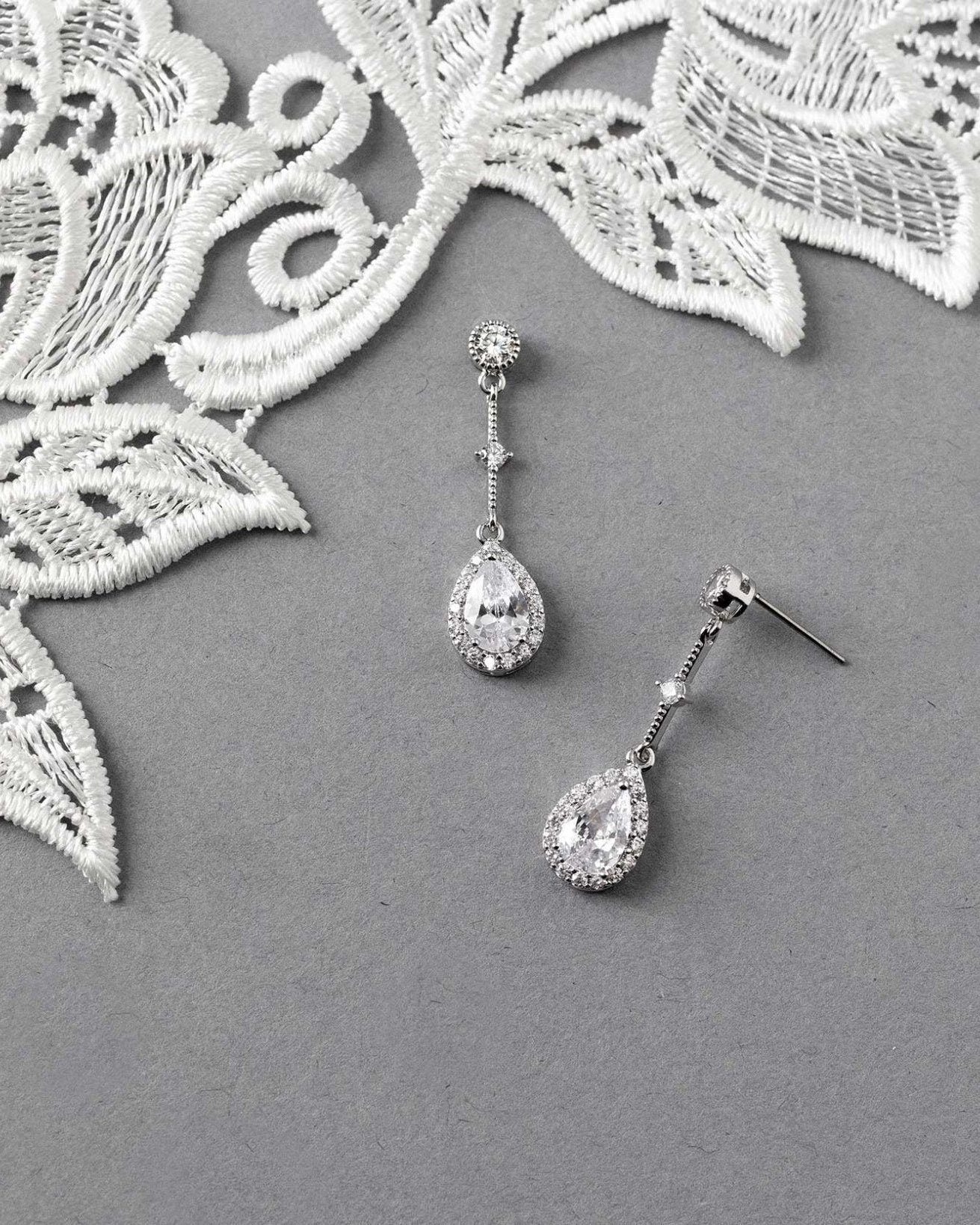 Bridal Earrings of Pave Pear Linked Drops - Earrings - Cassandra Lynne