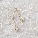 Bridal Earrings of Pave Pear Linked Drops - Earrings - Cassandra Lynne