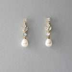 Bridal Earrings of Teardrop Pearls and CZ - Earrings - Cassandra Lynne