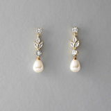 Bridal Earrings of Teardrop Pearls and CZ - Earrings - Cassandra Lynne