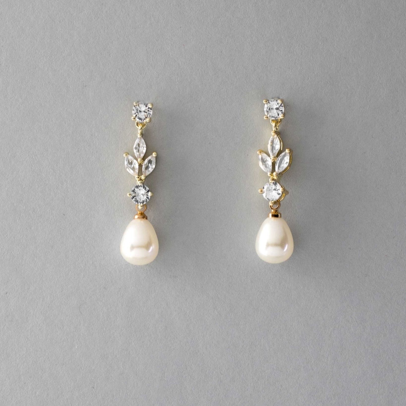 Bridal Earrings of Teardrop Pearls and CZ - Earrings - Cassandra Lynne